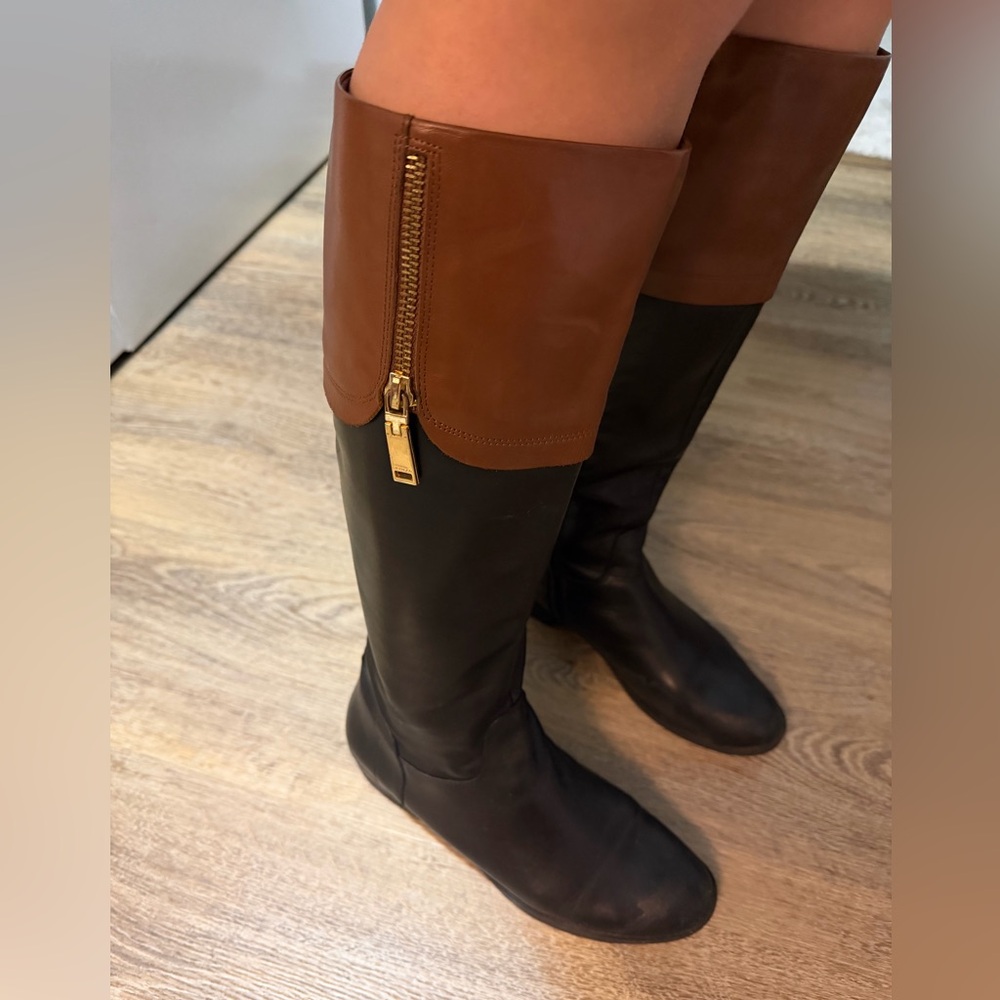 Black and Brown Knee-High Boots